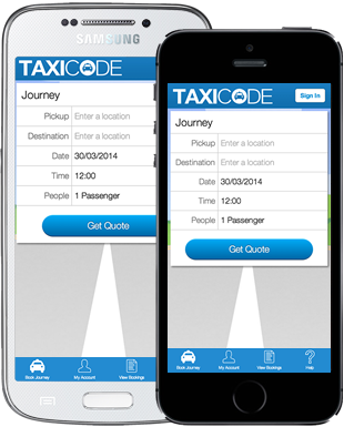 Taxicode App on iPhone and Android